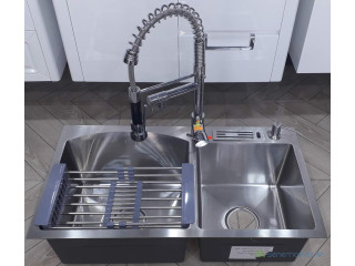 Évier2bacs avec robinet extractible et mitigeur