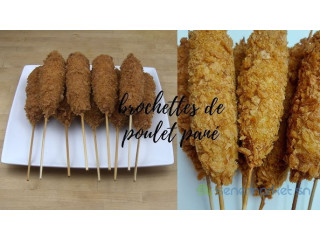 Brochettes de poulet pané