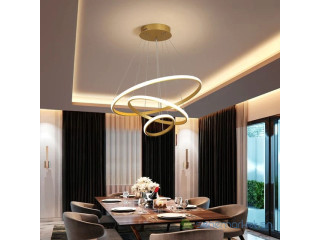 Lustre led pendule 3 cercles dorés