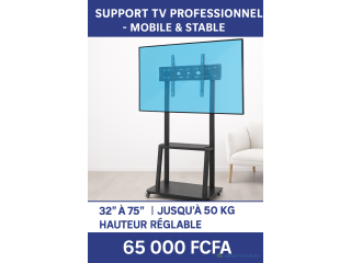 Support TV sur pieds avec roulettes mobile, robuste et compatible de 32" à 75"