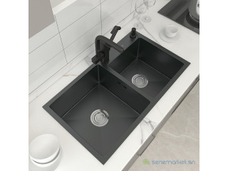 Bac de cuisine noir 2 bac avec un robinet mitigeur extractible PM