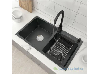 Evier 2 bac noir et robinet extractible