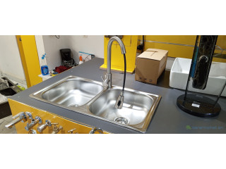 Lavoir 2 bac simple avec un robinet mitigeur extractible PM gris