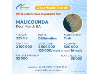 Terrains de 225 m2 à vendre à Malicounda Keur Malick Bâ