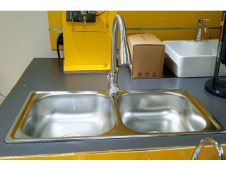 Promotion Ramadan : Évier 2 bac avec un robinet mitigeur extractible PM gris